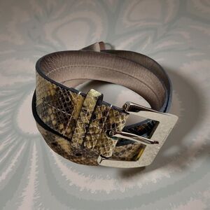 Michael Kors Snake Print Leather Belt with Gold Buckle